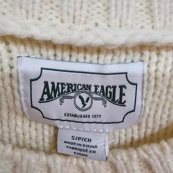 American Eagle Cream Cable Knit Fringe Sweater Women’s Size S - Picture 4 of 6